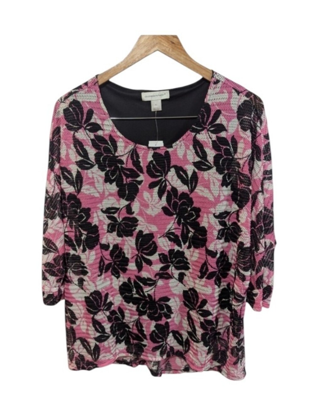 Christopher & Banks Black, Pink And White Women's Floral Print Blouse Size XL
